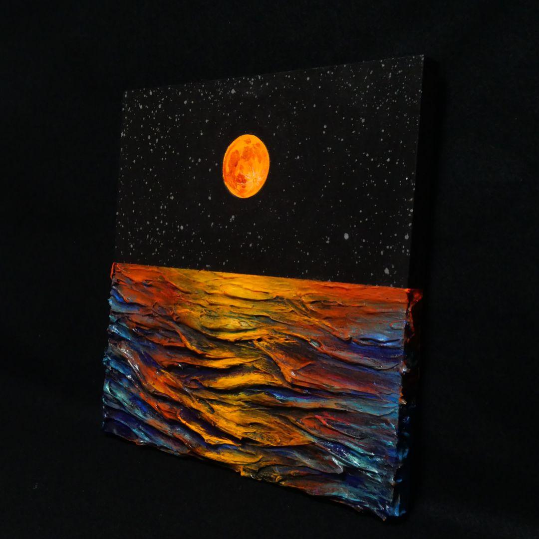 油絵 油彩 油彩画 絵 絵画 【オレンジ色の満月】