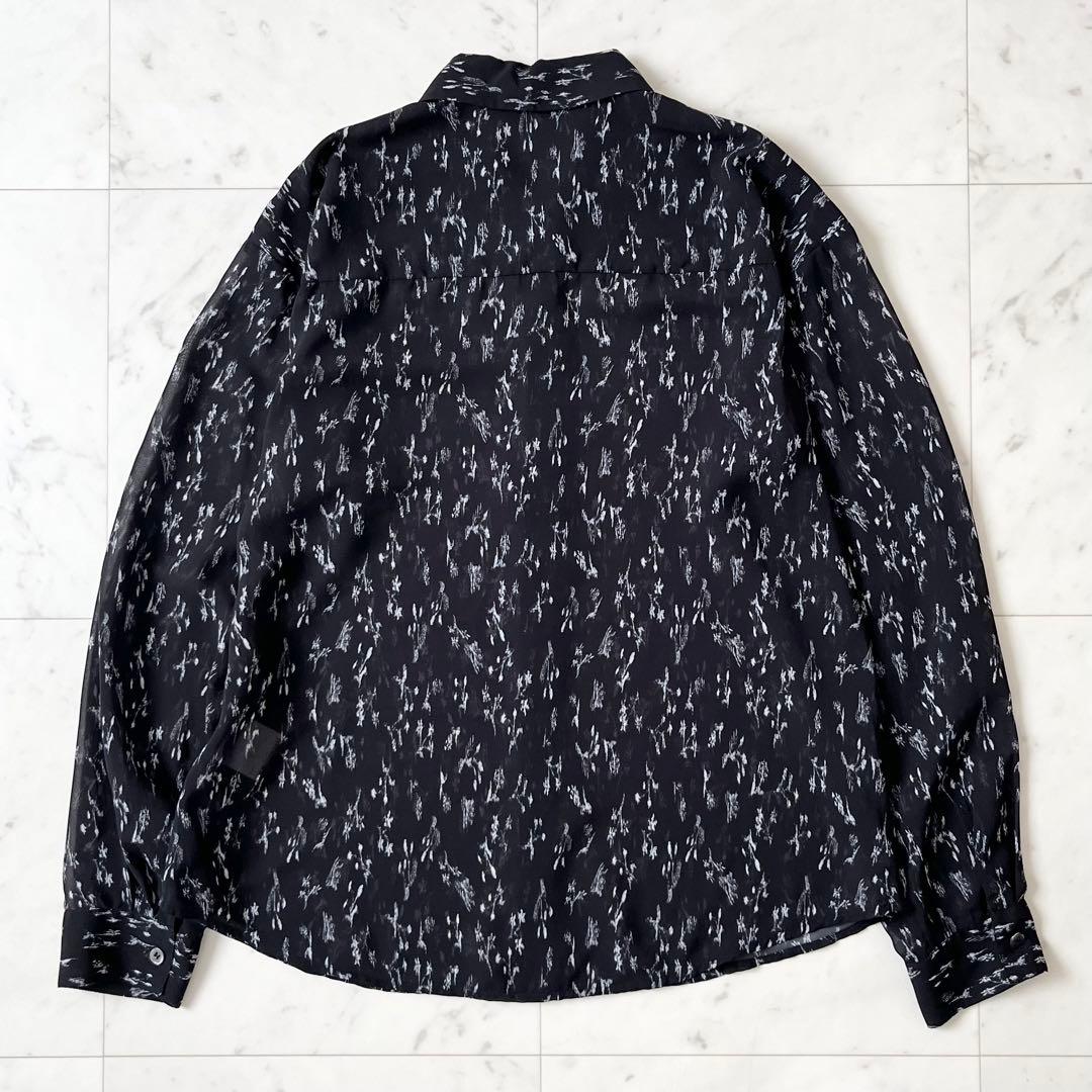 美品♪セオリーリュクス　ポリエステル　シアー　シャツ　ボウタイ　リボン　総柄　M