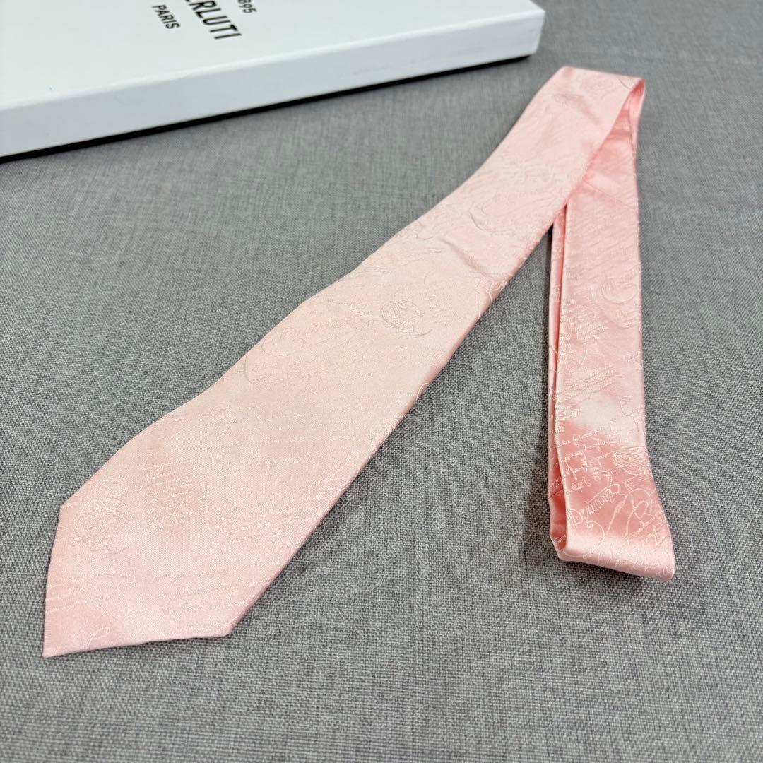 美品 Berluti ベルルッティ スクリット カリグラフィ シルク ネクタイ