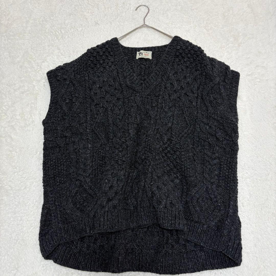 KHWOPA HAND KNIT ケーブルハンドニット ベスト ウール100%