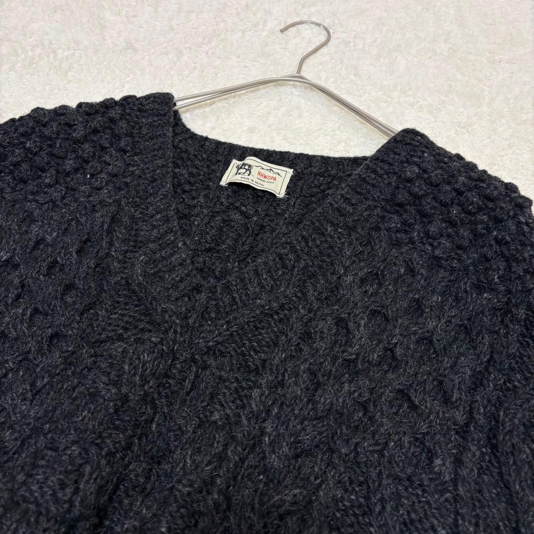 KHWOPA HAND KNIT ケーブルハンドニット ベスト ウール100%