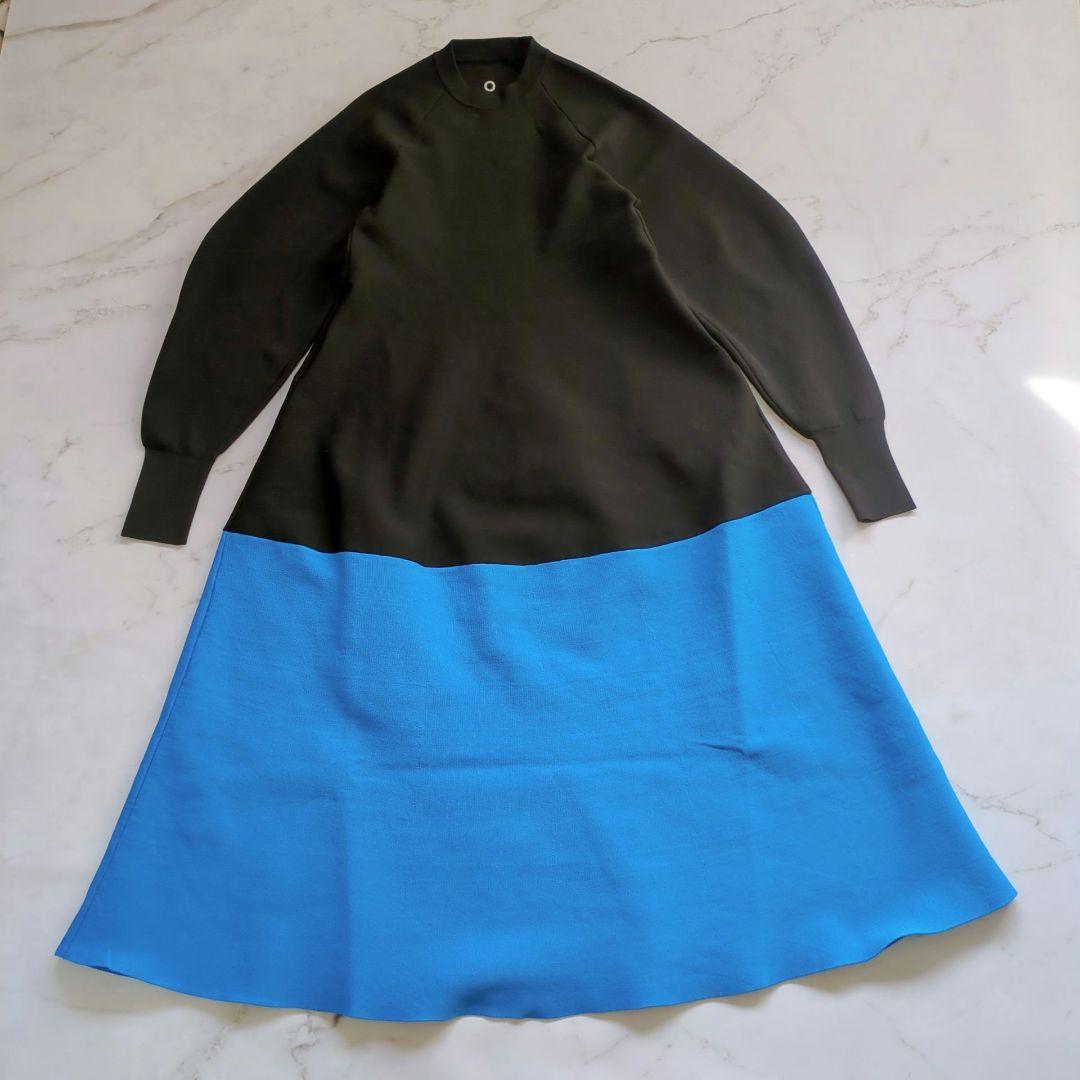 OMMO TENT LINE KNIT OP ロングワンピース バイカラー 黒