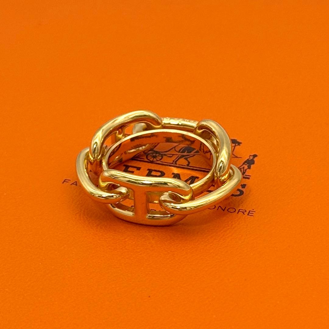 美品 HERMES シェーヌダンクル スカーフリング ゴールド エルメス 金