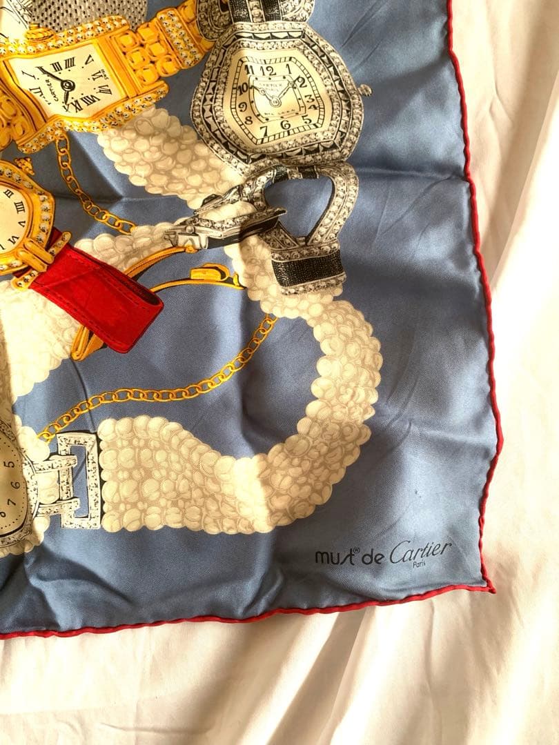 must de Cartier 時計柄　スカーフ　イタリア製　シルク