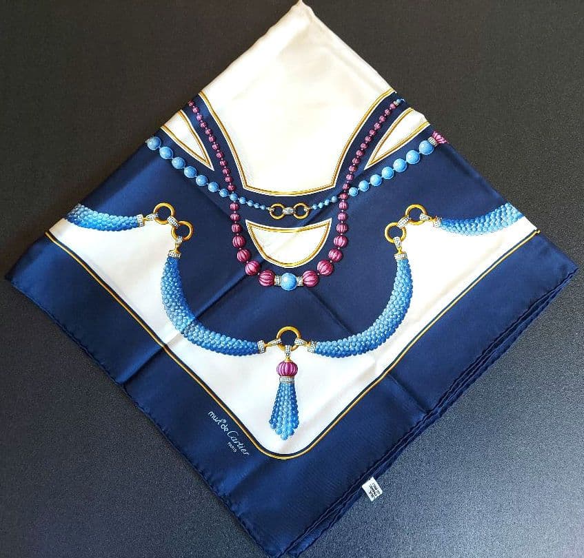 Cartier ネイビー シルクスカーフ　ショール フランス製　極美品