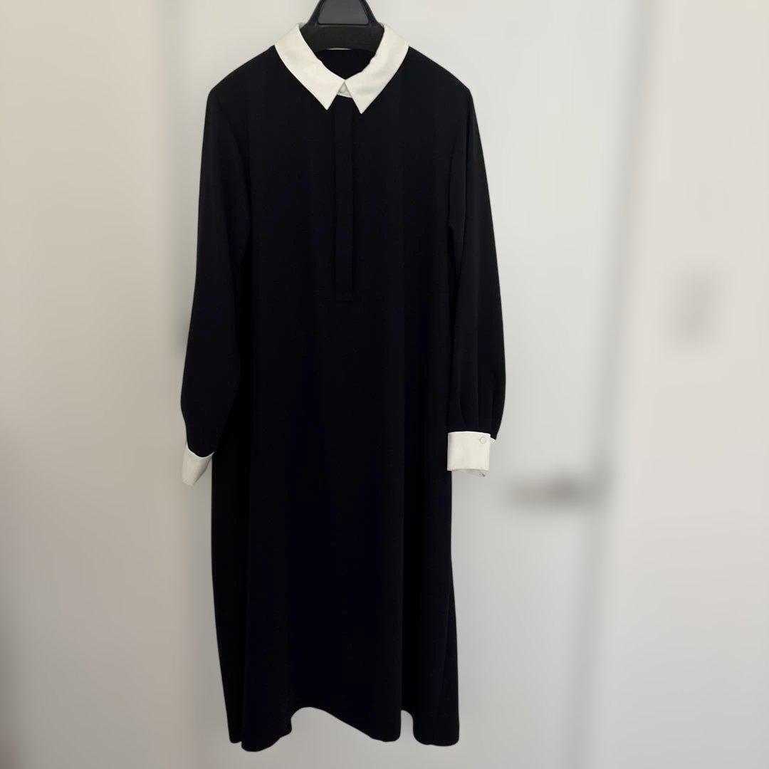 SHIPS 26ss バックフリル Aラインワンピース セレモニー対応可 紺