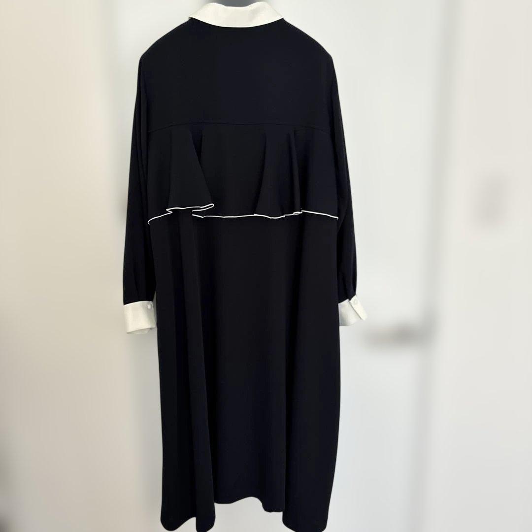 SHIPS 26ss バックフリル Aラインワンピース セレモニー対応可 紺