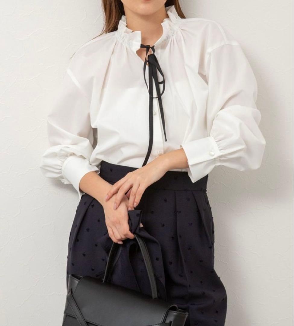 【1度着用のみ美品】ノーリーズ フリル衿シャツ 25年モデル ブラウス ボウタイ