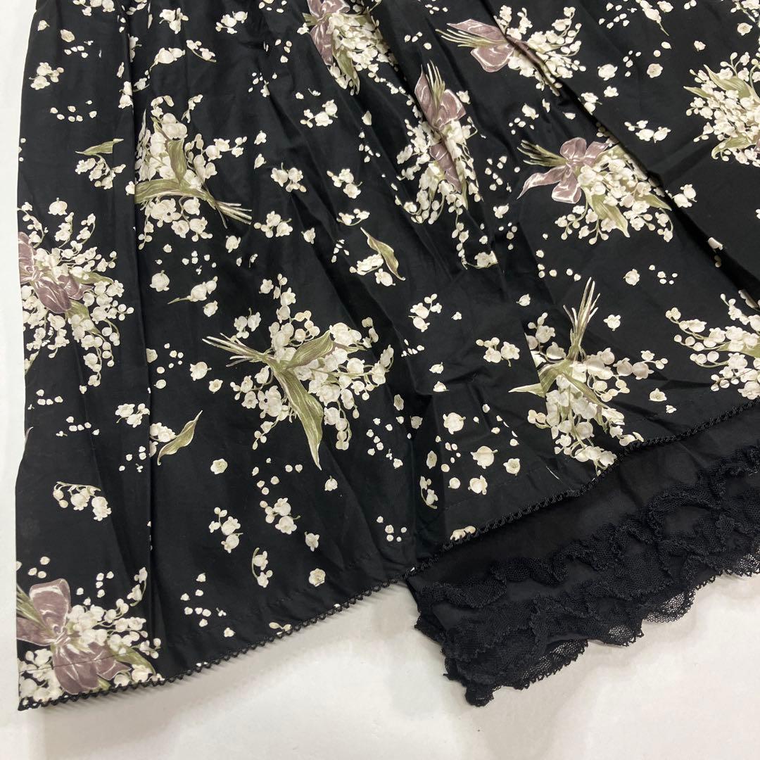 【新品未使用】ピンクハウス 黒 すずらんブーケ柄 ワンピース