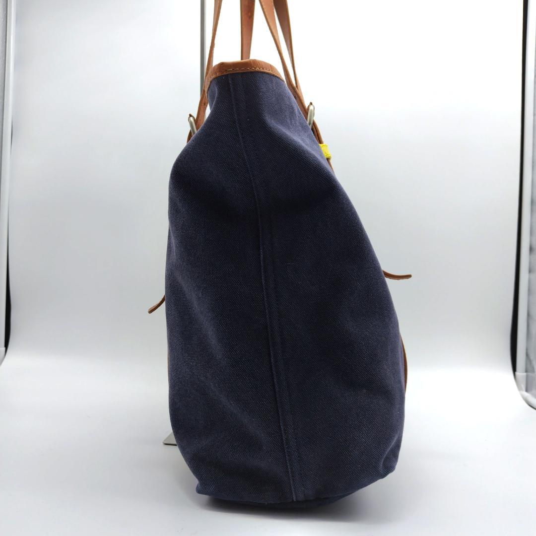 ポールスミス トートバッグ ネイビー A4収納 ポーチ付き ジャンバス×レザー