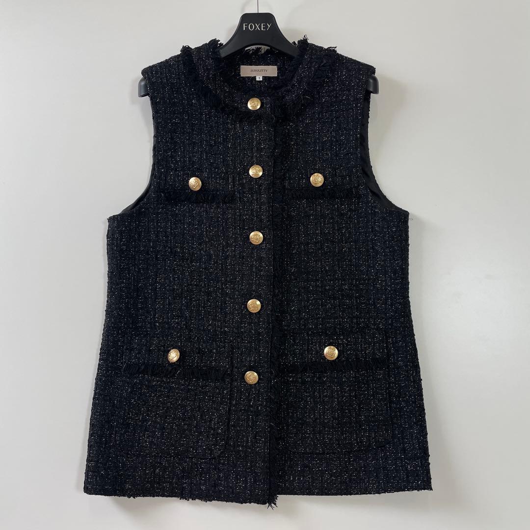 yasu♡ ジャスグリッティー 黒 ラメ ツイード ジレ 金ボタン 1 S