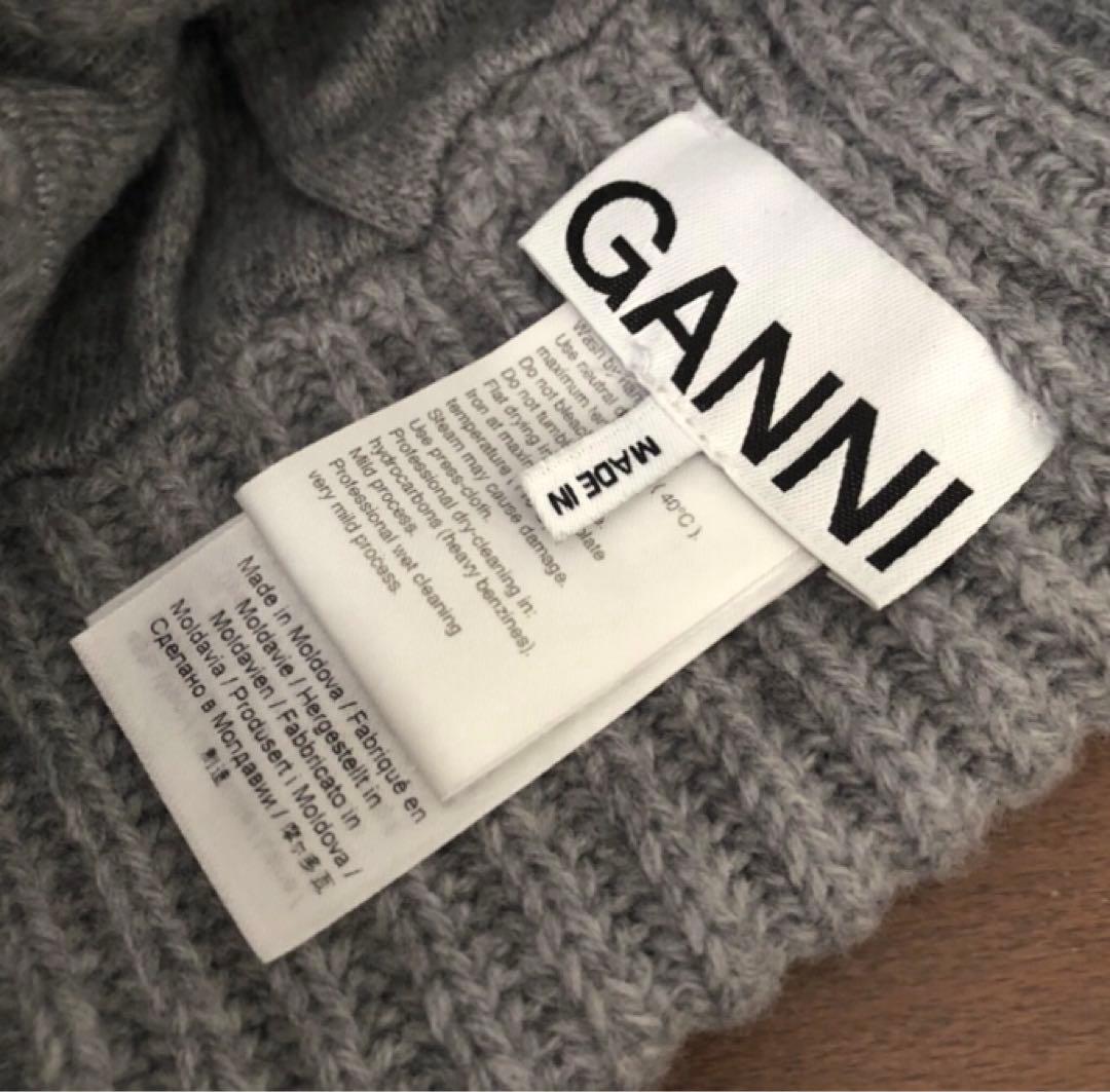 GANNI ニット キャップ GREY ビーニー Wool 混紡 グレー