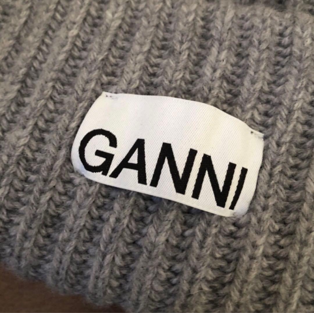 GANNI ニット キャップ GREY ビーニー Wool 混紡 グレー