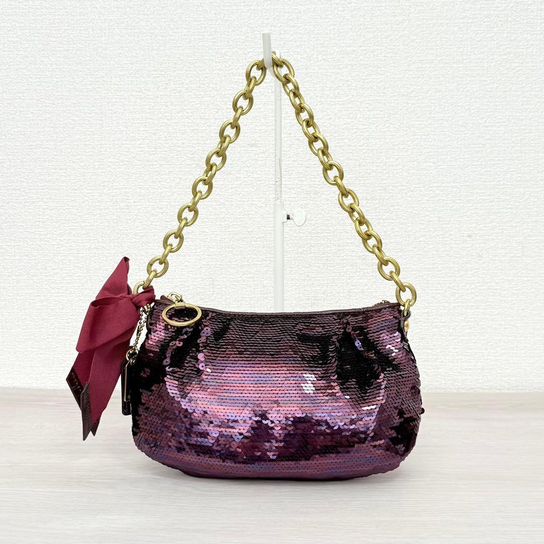 バッグ Coach Purple Poppy Sequins Bag Rare
