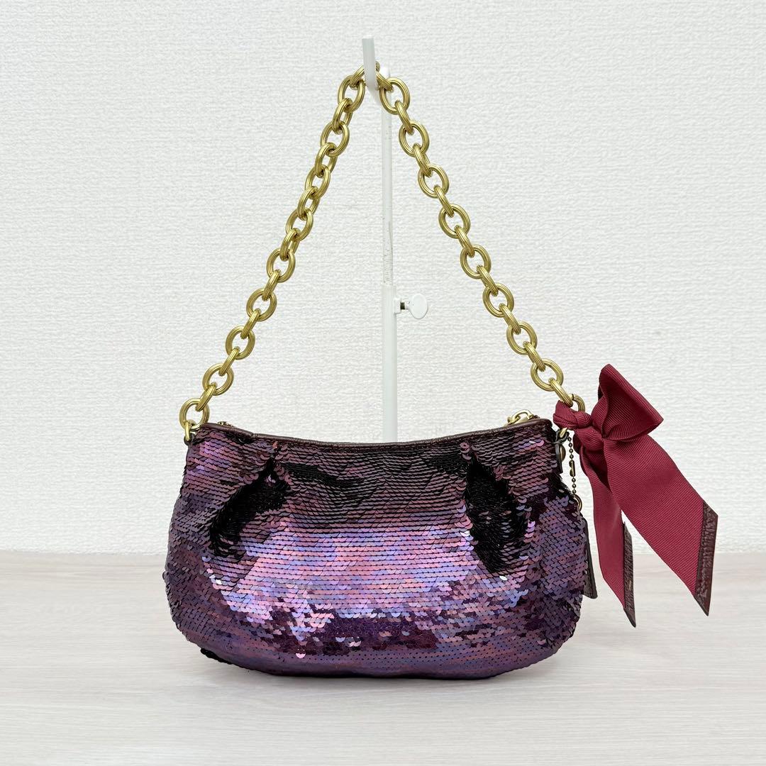 バッグ Coach Purple Poppy Sequins Bag Rare