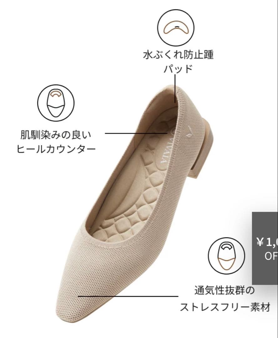 VIVAIA 新品スクエアトゥフラットシューズ 36 ネイビー
