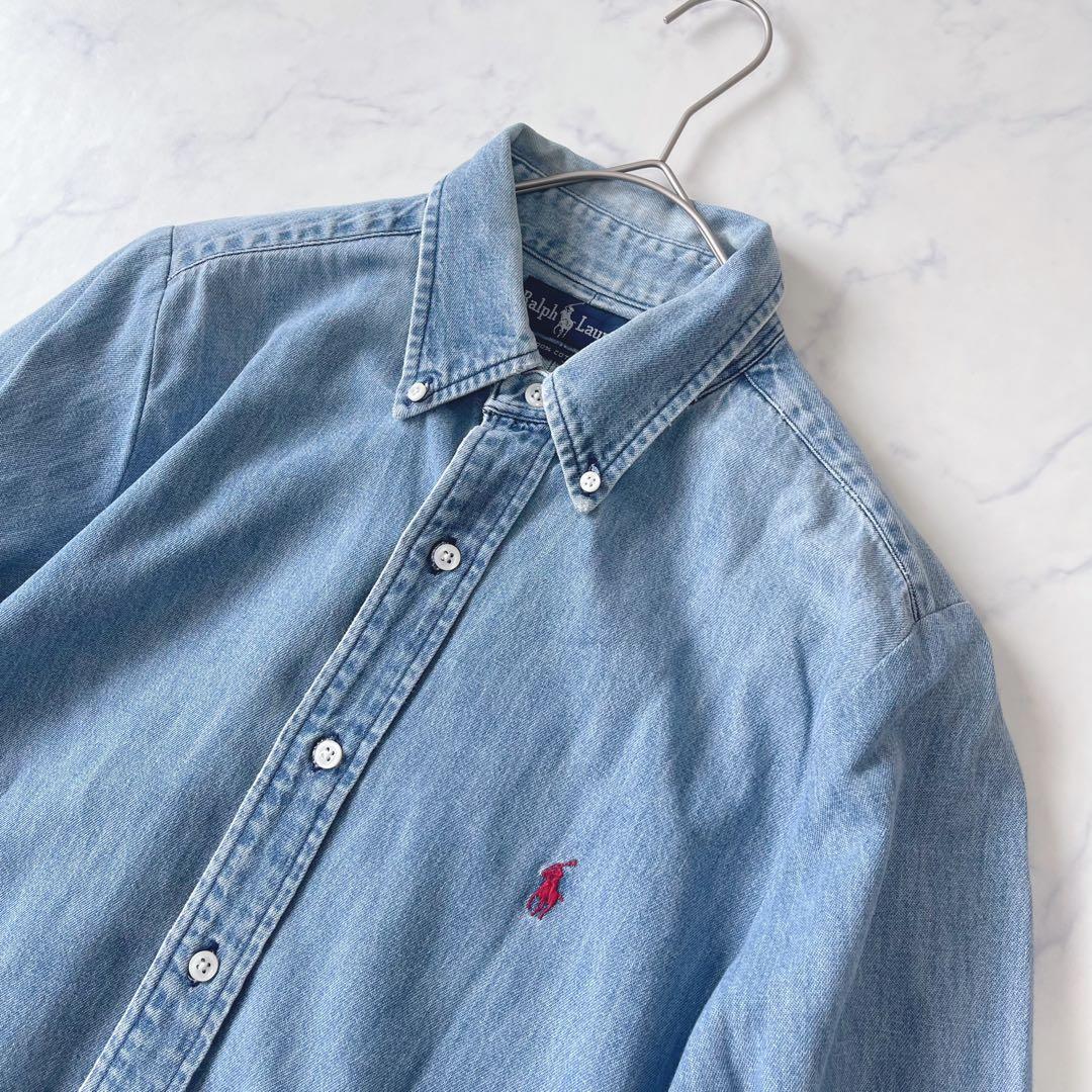 Ralph Lauren ダンガリーシャツ デニムシャツ レッドポニー刺繍 L