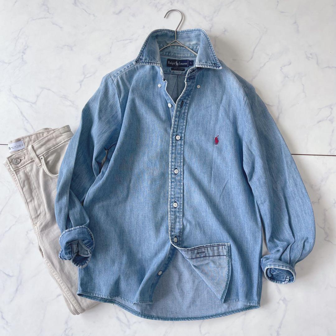 Ralph Lauren ダンガリーシャツ デニムシャツ レッドポニー刺繍 L