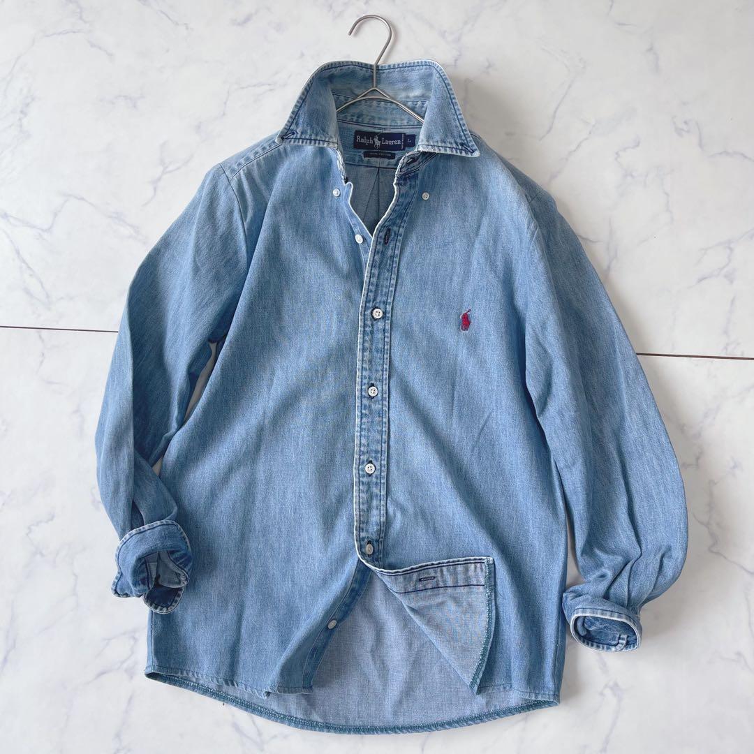 Ralph Lauren ダンガリーシャツ デニムシャツ レッドポニー刺繍 L