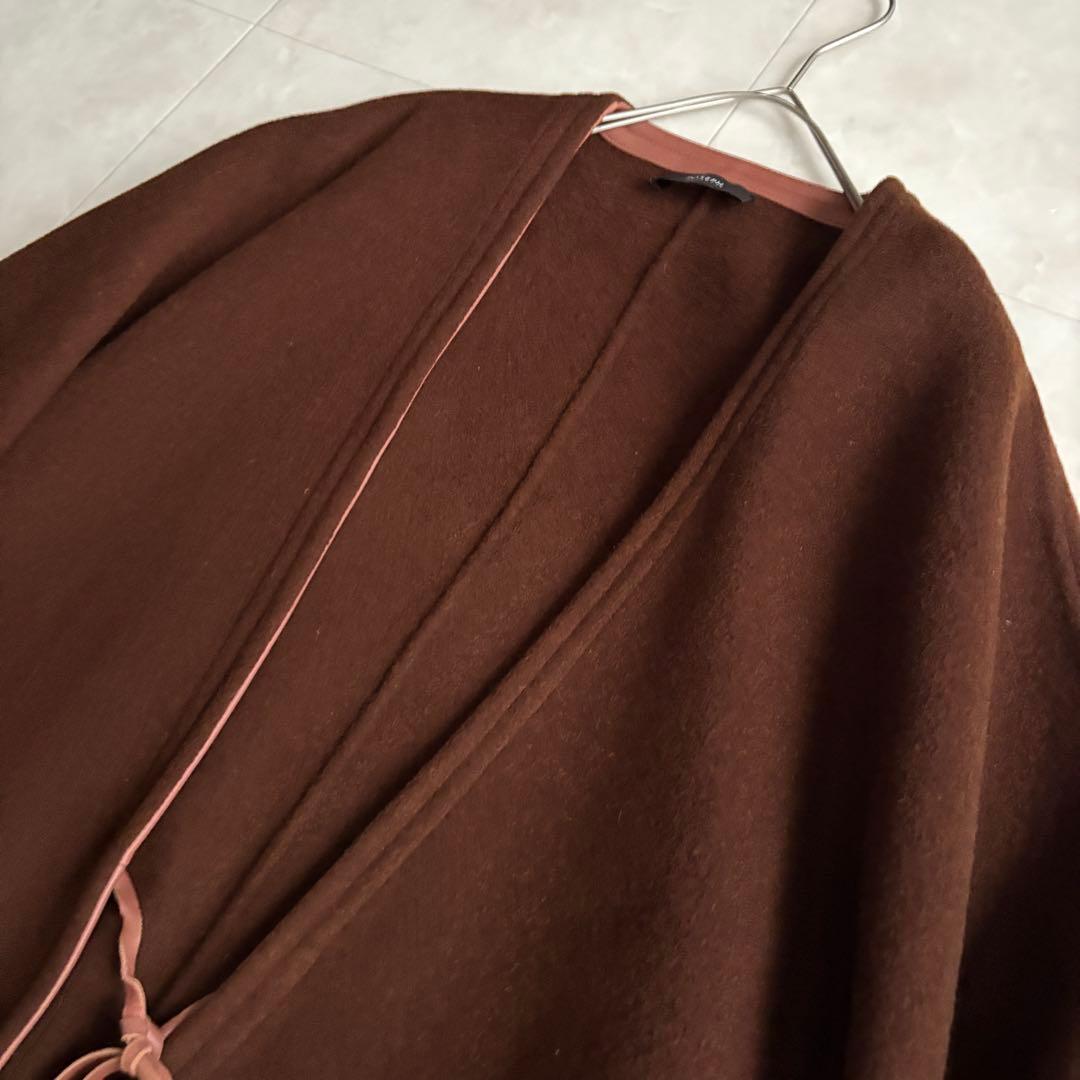 上質✨ JOSEPH ウールカシミヤケープ 茶 ピンク レザー縁取り38