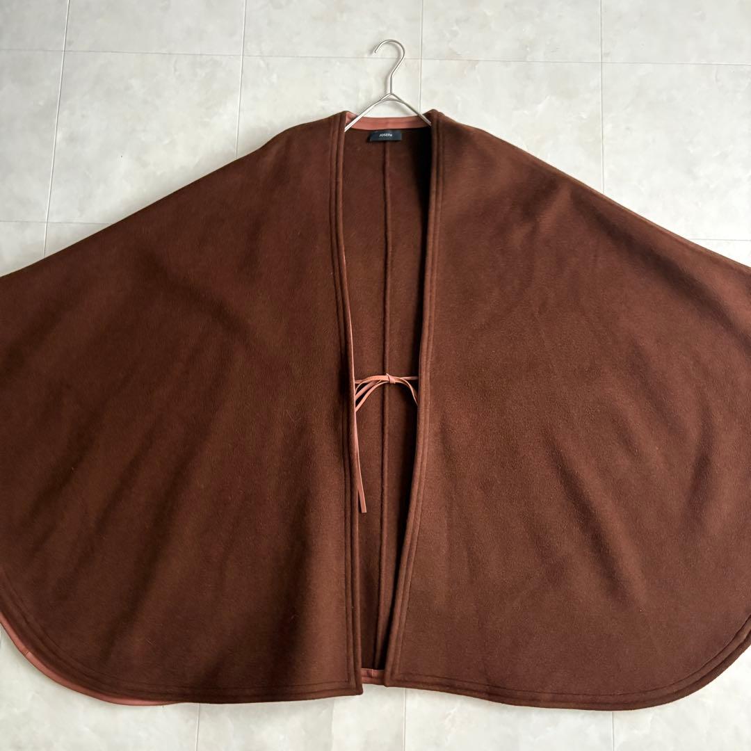 上質✨ JOSEPH ウールカシミヤケープ 茶 ピンク レザー縁取り38