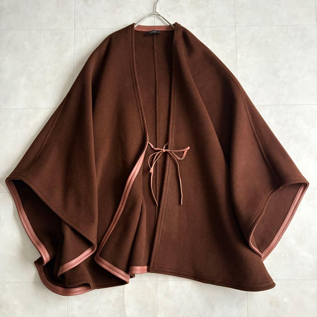 上質✨ JOSEPH ウールカシミヤケープ 茶 ピンク レザー縁取り38