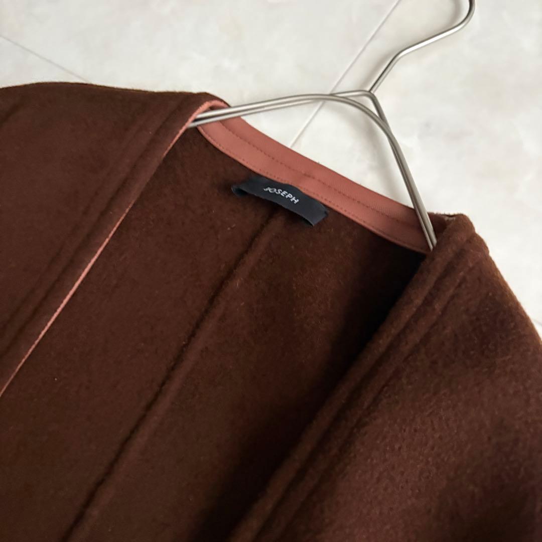 上質✨ JOSEPH ウールカシミヤケープ 茶 ピンク レザー縁取り38