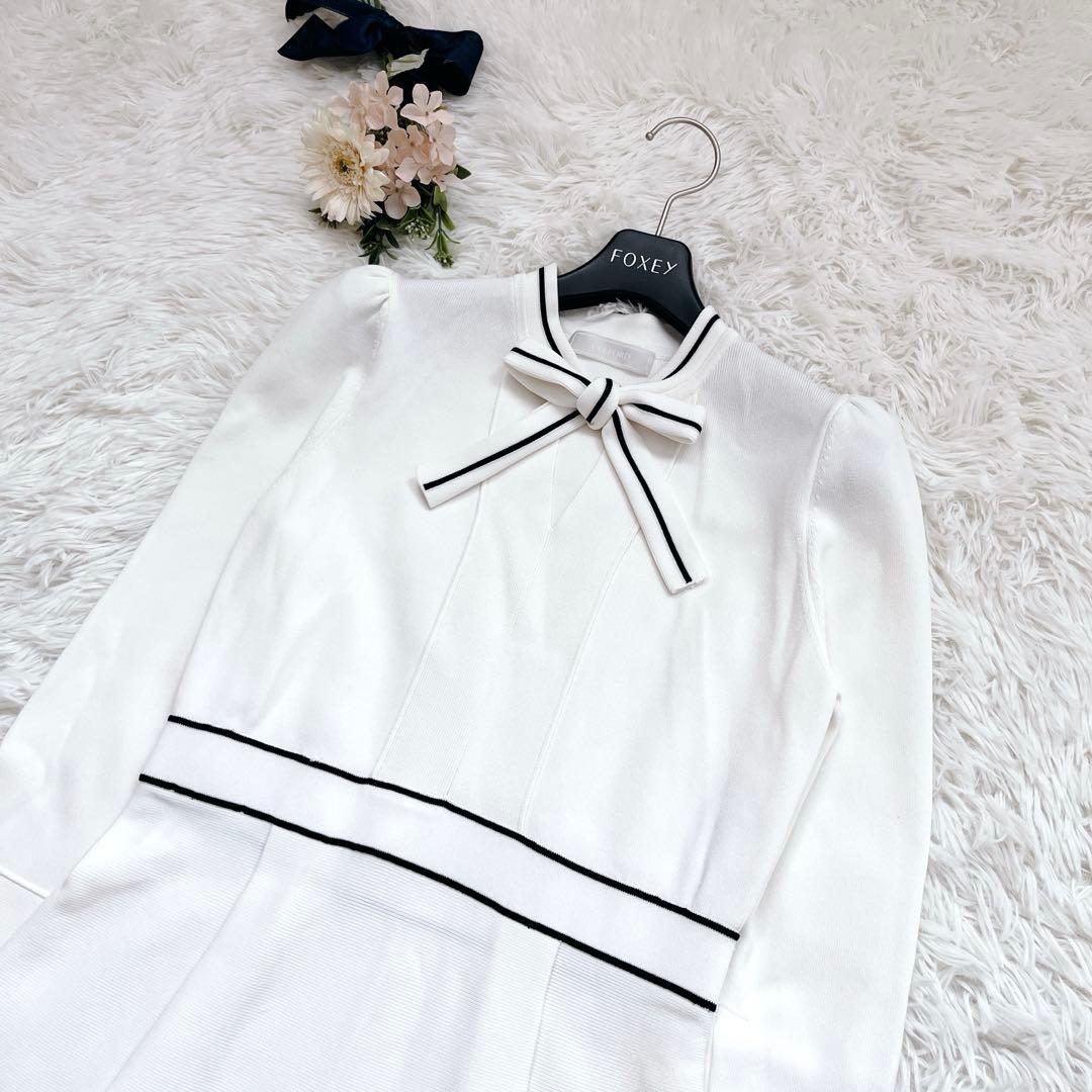 上品✨セルフォード　ボウタイワンピース　Aライン　リボン　ロング丈　白黒