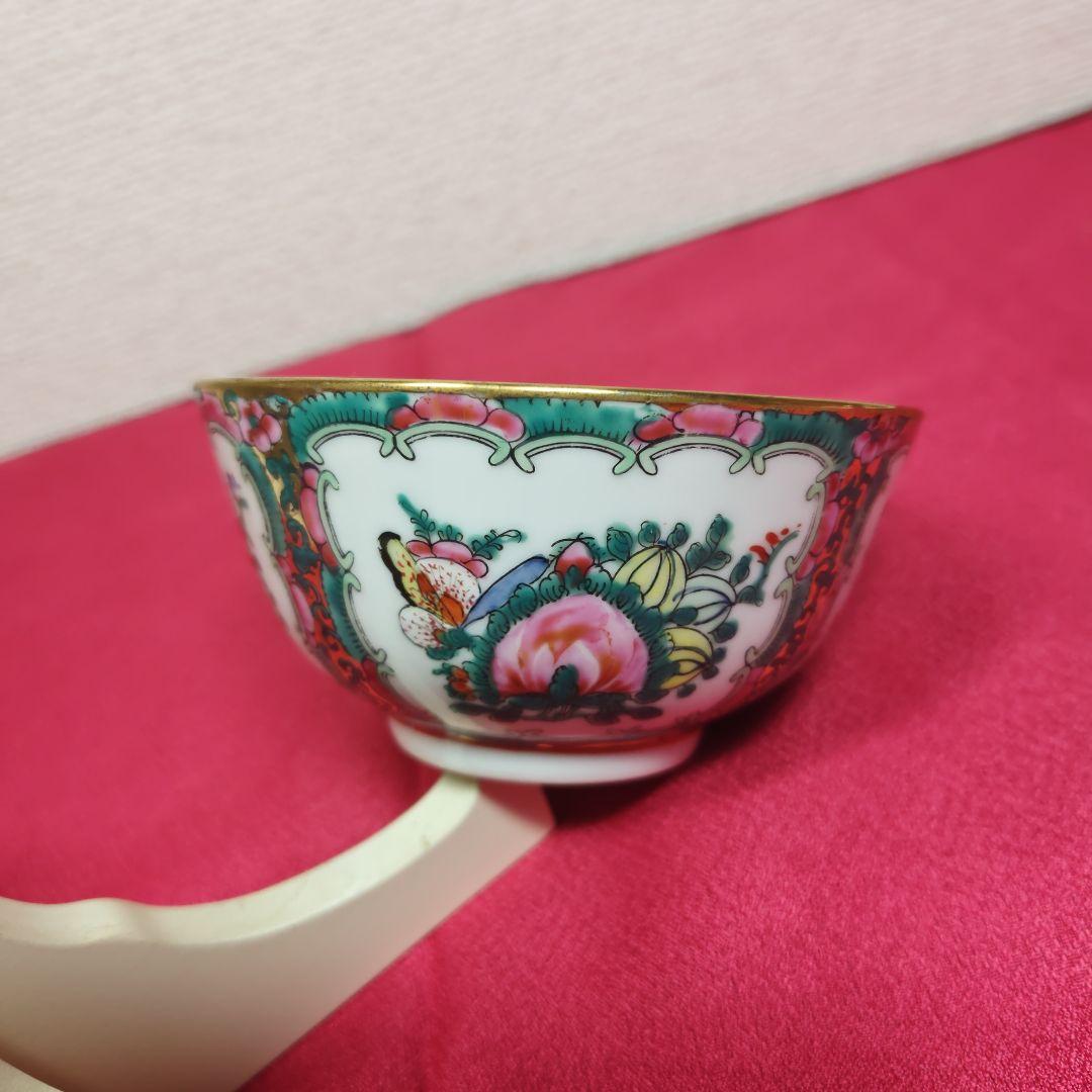 中国廣彩　小鉢　手描き　金彩　アンティーク