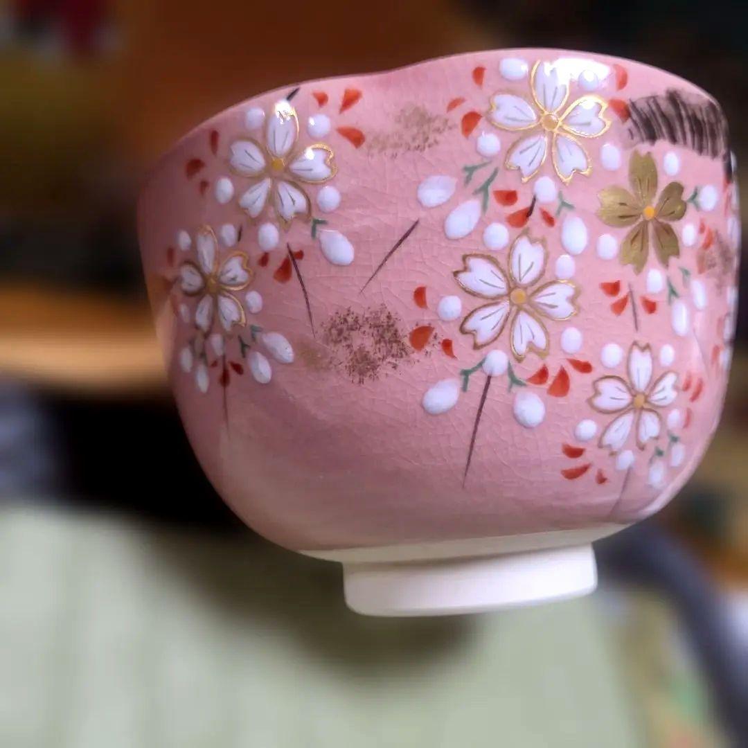 清水焼　茶碗　山口剛作　色絵桜抹茶碗