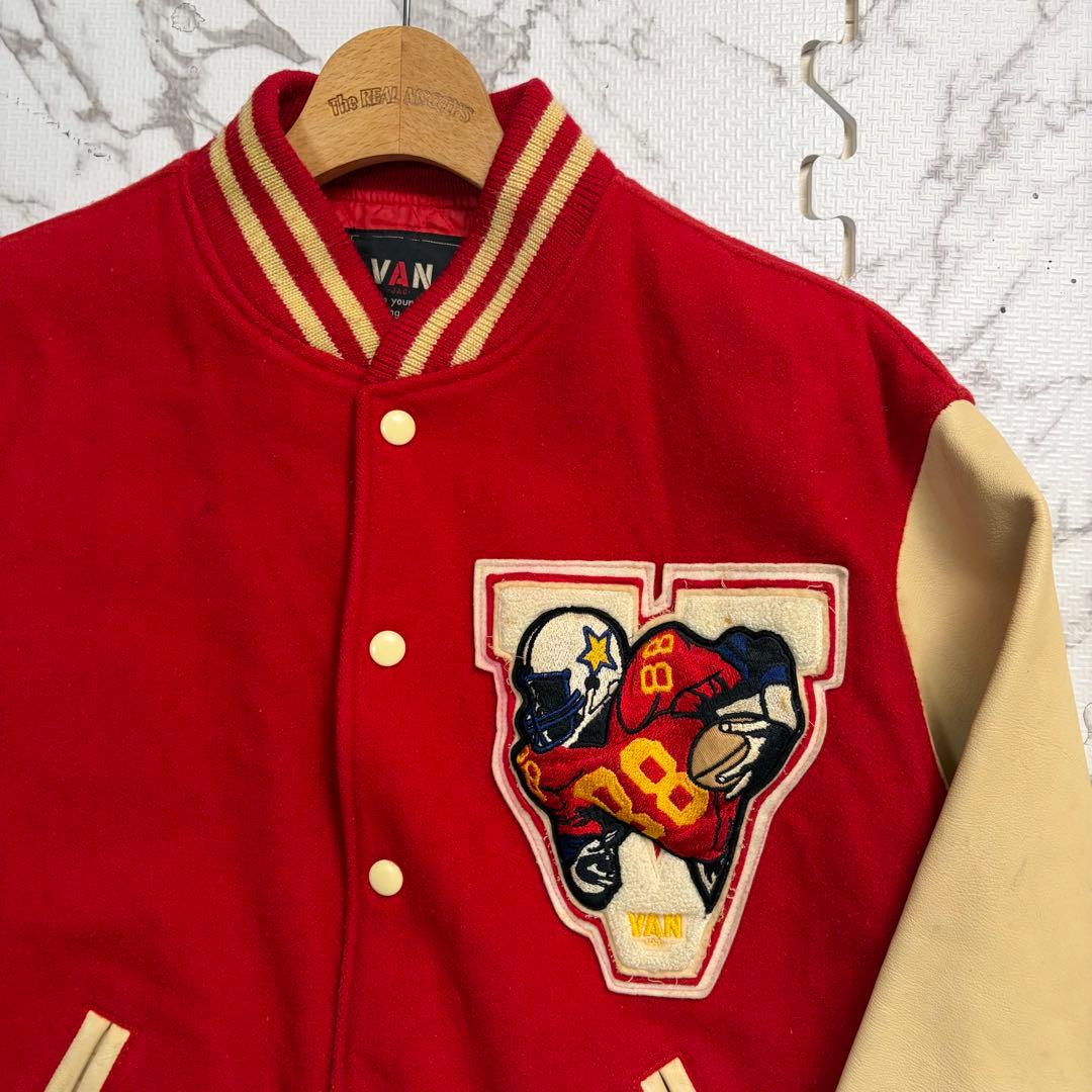 名作✨VAN JACKT スタジャン　袖レザー　アーチロゴ　赤色 Lsize