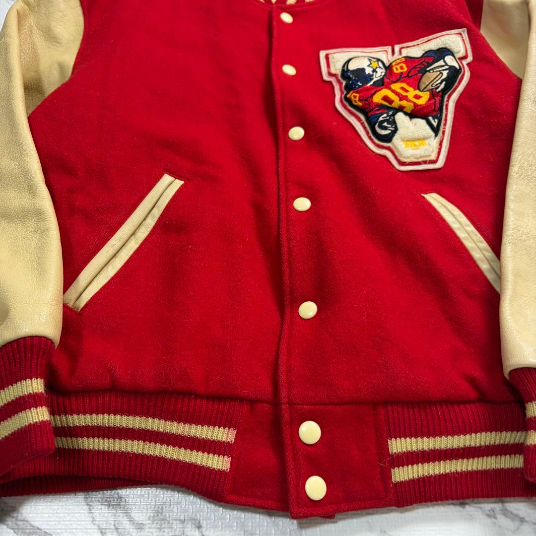 名作✨VAN JACKT スタジャン　袖レザー　アーチロゴ　赤色 Lsize