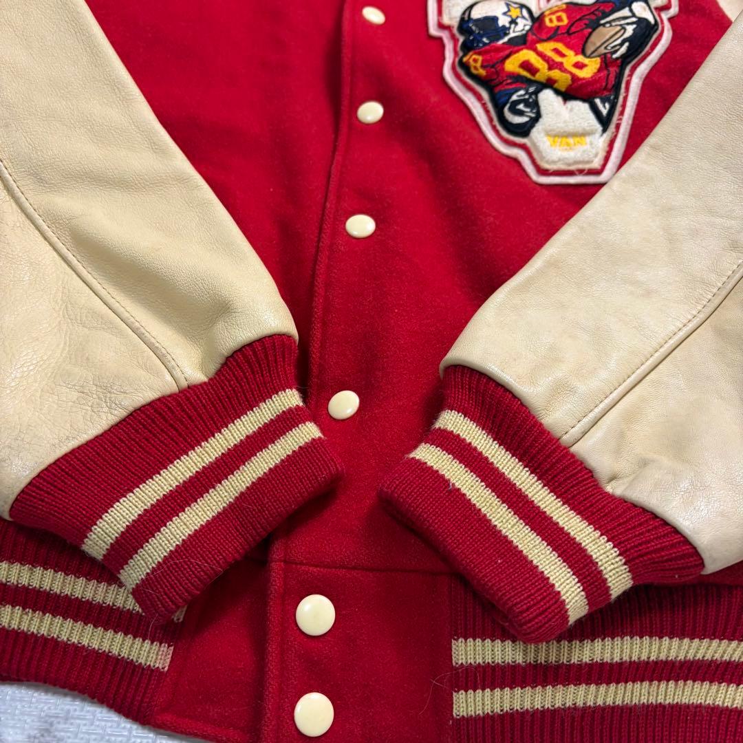 名作✨VAN JACKT スタジャン　袖レザー　アーチロゴ　赤色 Lsize