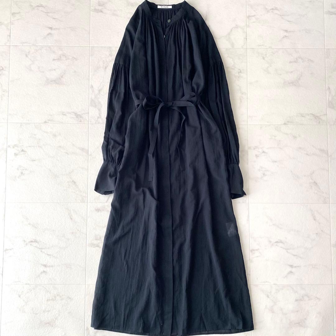 極美品☆ウィムガゼット 洗える コットンシフォン ギャザースリーブワンピース 黒