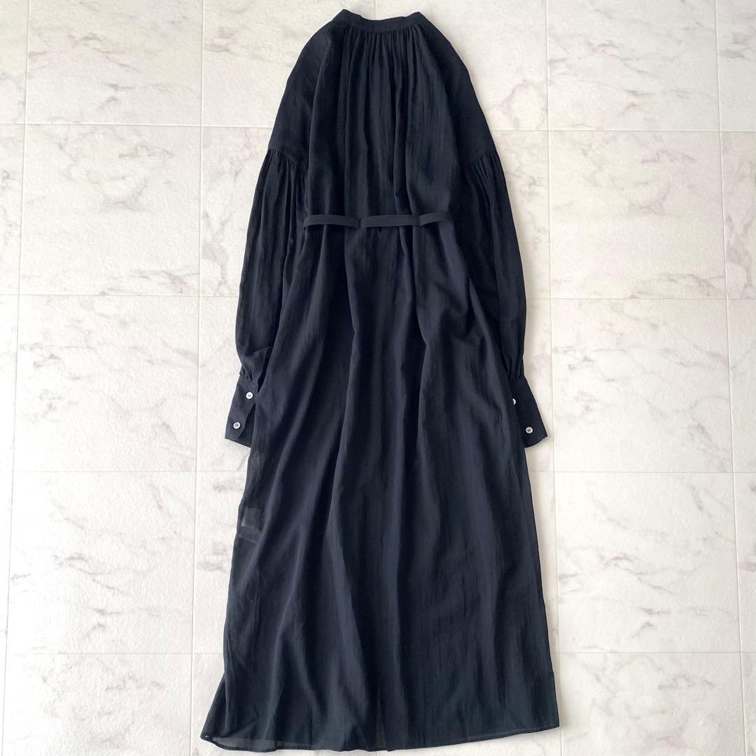 極美品☆ウィムガゼット 洗える コットンシフォン ギャザースリーブワンピース 黒