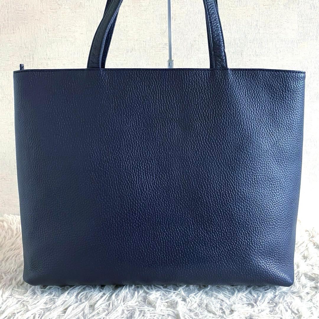 【極美品 大容量】ハッシュタグ　トートバッグ　ネイビー　本革　シボ革　日本製