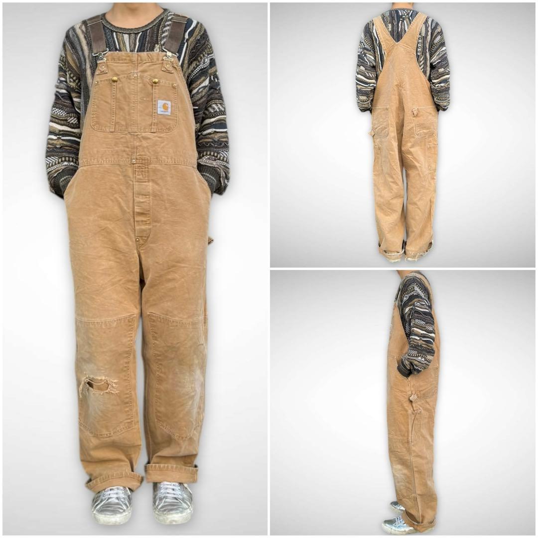 カーハートダブルニーオーバーオールキャメルブラウンダックダックパンツ古着フェード