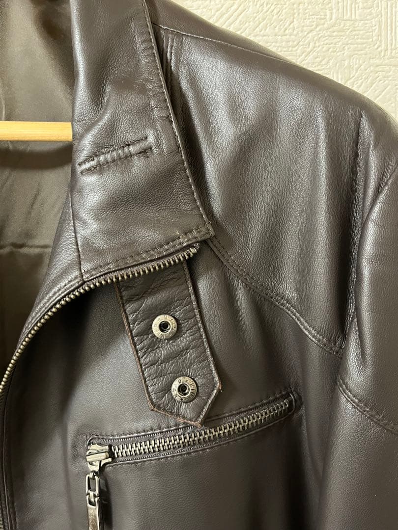 ★イタリア製羊革✨★ダークブラウン★ライダースジャケット★革ジャン★