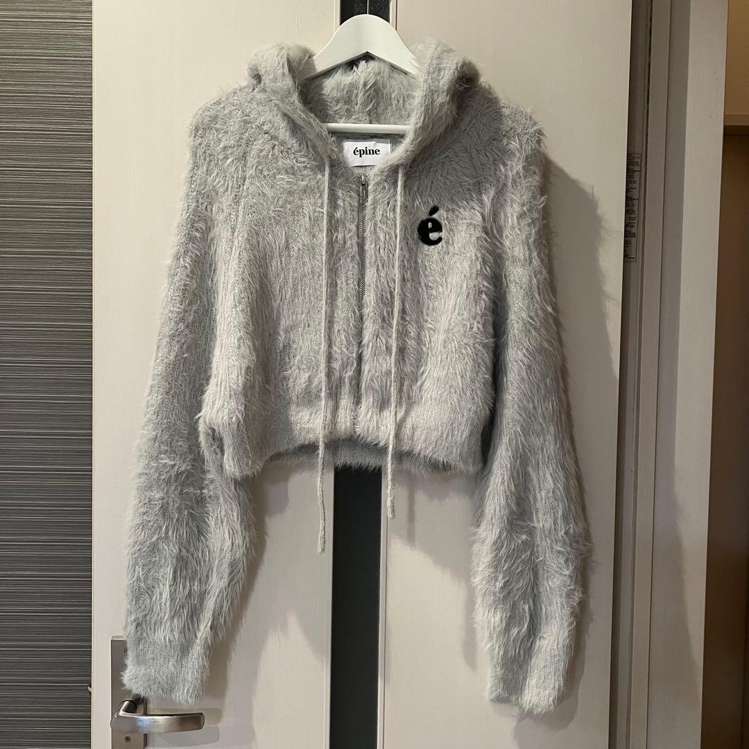 epine エピヌ e shaggy knit zipper hoodie