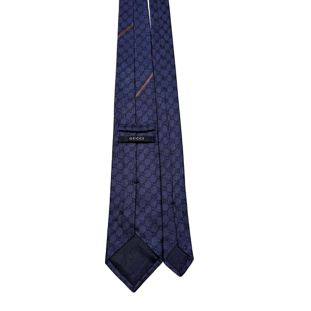 GUCCI グッチ　ネクタイ　ネイビー　シェリーライン　GG柄　美品