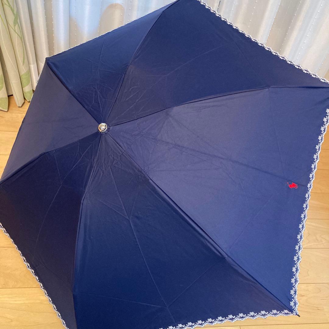美品ポロラルフローレン 折り畳み日傘ネイビー晴雨兼用/遮光UV99%紺ポニー刺繍