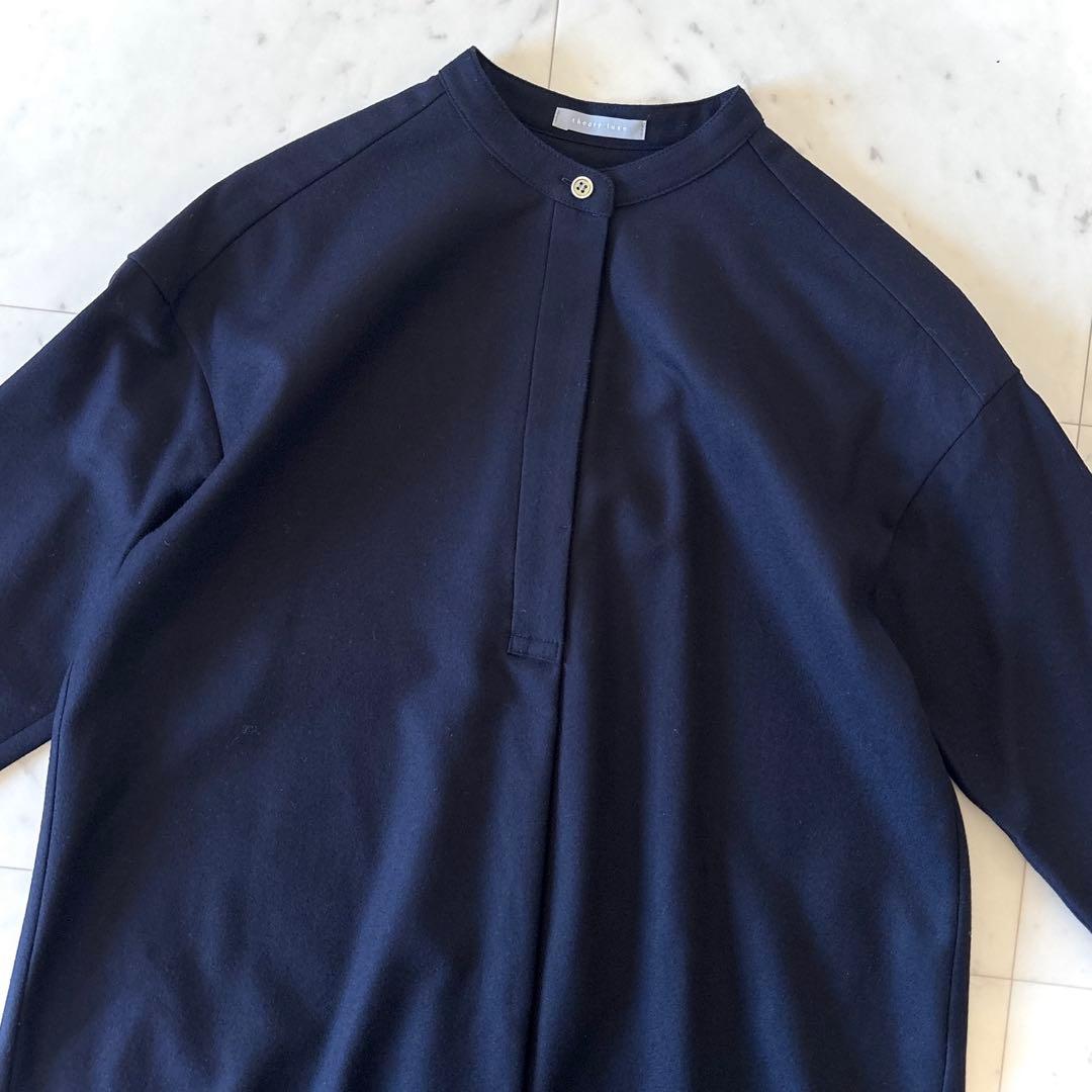 美品 セオリーリュクス ウールサキソニー ネイビー 38 チュニック丈 シャツ