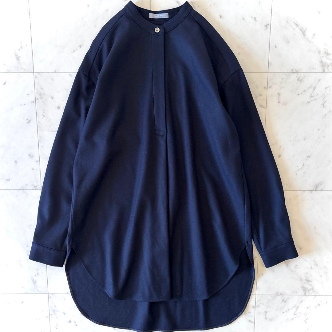 美品 セオリーリュクス ウールサキソニー ネイビー 38 チュニック丈 シャツ