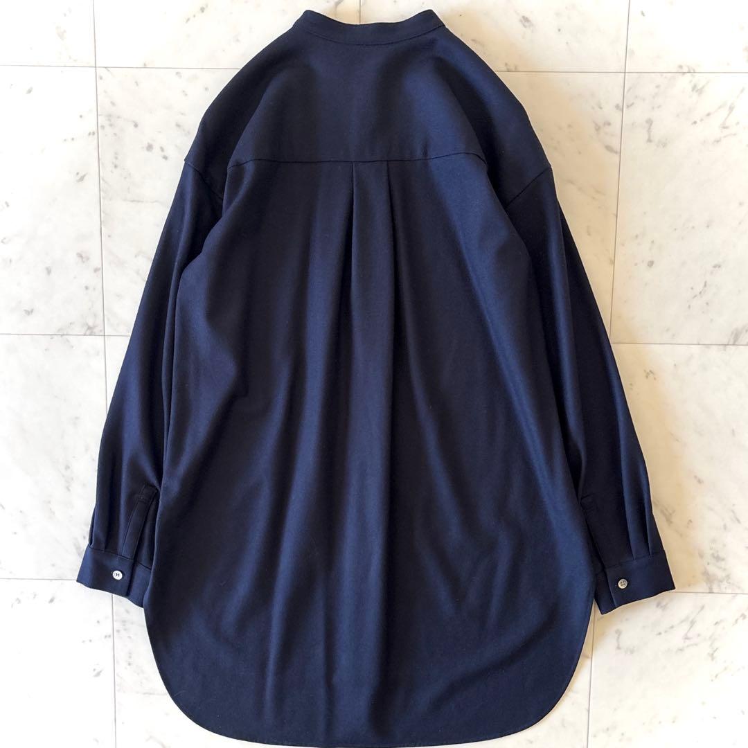 美品 セオリーリュクス ウールサキソニー ネイビー 38 チュニック丈 シャツ