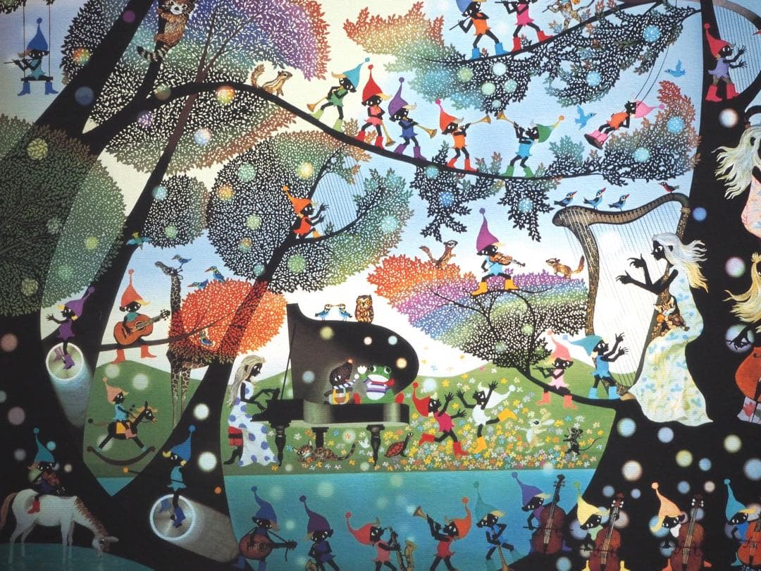真作■藤城清治 版画 大作 こびとの楽園 キャンバスにジクレー■絵画 レフグラフ