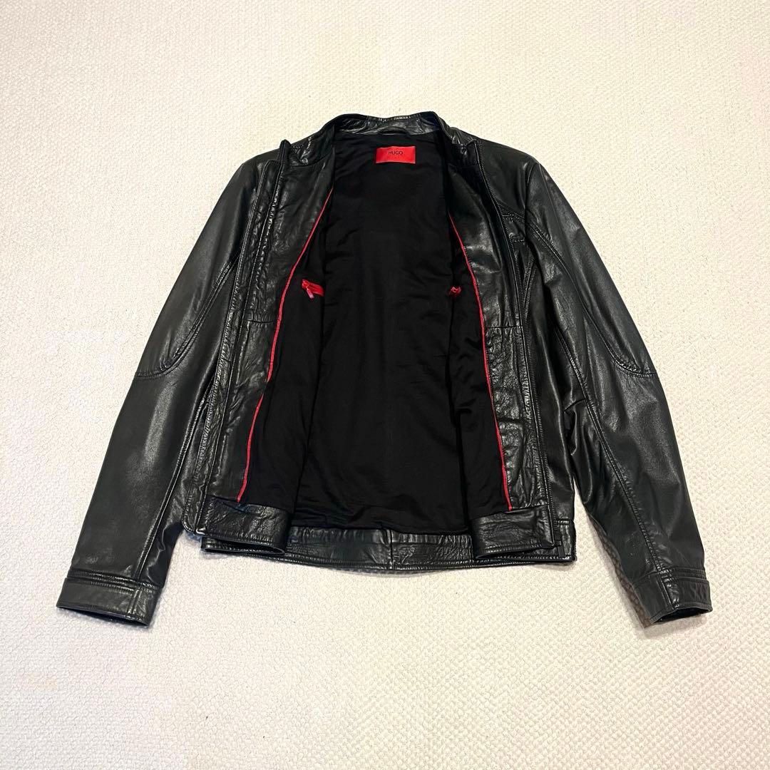 ［美品］HUGO BOSS レザージャケットライダースXL BL 牛革