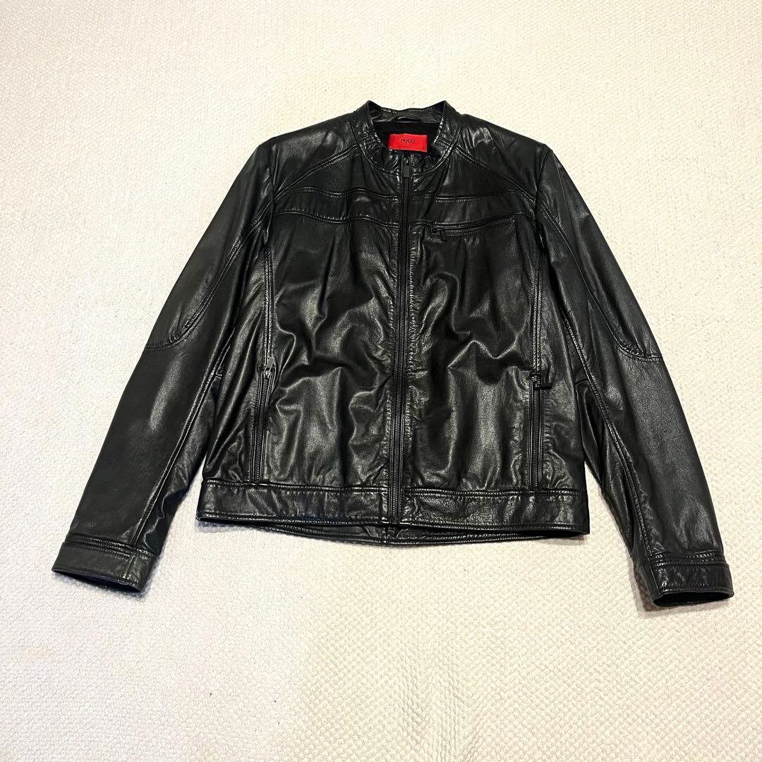 ［美品］HUGO BOSS レザージャケットライダースXL BL 牛革