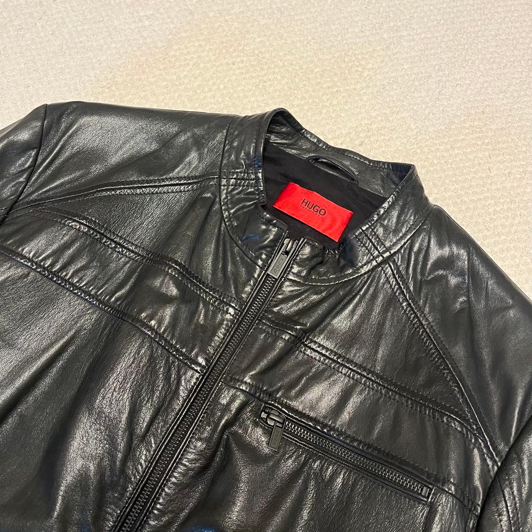 ［美品］HUGO BOSS レザージャケットライダースXL BL 牛革
