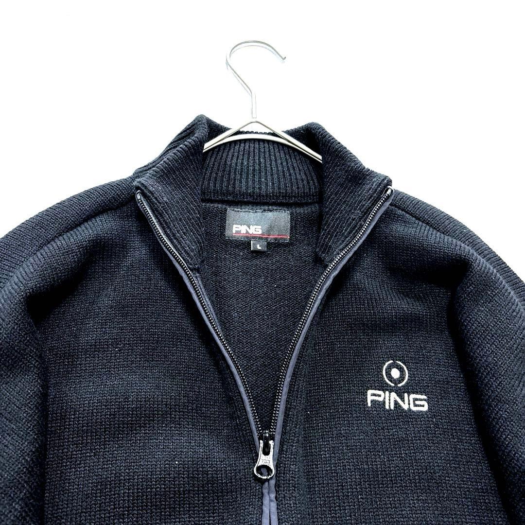 PING ピン　ニットセーター　ジャケット　ダブルジップ　ブラック　ウール混