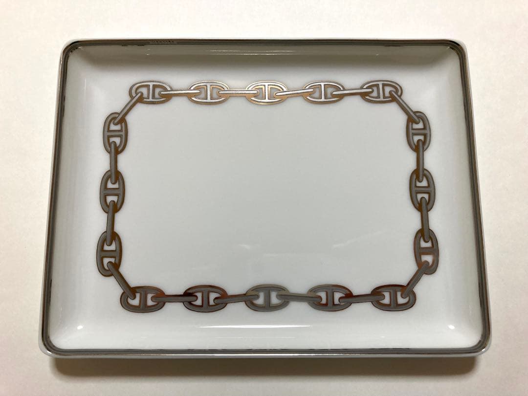 エルメスHERMESシェーヌダンクルプラチナ　長方形皿スクエアプレート陶器トレイ